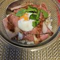 熊井尚's cooksnap of when they made ローストビーフ丼(手作りのタレ).