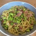 ぎょうざ好きうめりー's cooksnap of when they made 枝豆とベーコンのペペロンチーノパスタ.