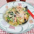 在宅勤務のおじさん's cooksnap of when they made ほうれん草と塩鮭としめじのクリームパスタ.
