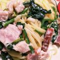 あいらマミー♡'s cooksnap of when they made ベーコンとほうれん草の濃厚クリームパスタ.