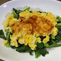 こはるママ♡'s cooksnap of when they made 小松菜と卵のスイートチリソース和え.