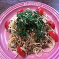 こつゆ514's cooksnap of when they made トマトと大葉と納豆のパスタ.