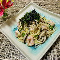 Laufen's cooksnap of when they made 甘えびときのこの和風パスタ.