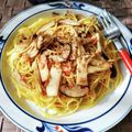 在宅勤務のおじさん's cooksnap of when they made ４種のキノコとベーコンのペペロンチーノ.