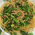 Ｎよんよん's cooksnap of when they made ごま香る♡ニラと豚ひき肉のピリ辛パスタ♪.