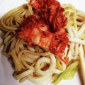 ♬あじさいのレシピ♬'s cooksnap of when they made ひき肉焼きうどん♪キムチを乗せて.