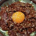 nonopeko's cooksnap of when they made 簡単節約な牛肉ハラミの焼肉丼.