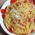 ♪もんちゃん♪'s cooksnap of when they made トマトとベーコンの半熟卵パスタ.