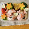 クッキングママまよ☆'s cooksnap of when they made キャラ弁＊簡単♪ツインズぶたさん弁当.