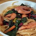 Mejadream's cooksnap of when they made 小松菜（スイスチャード）ベーコンのパスタ.