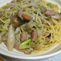 no＆ri's cooksnap of when they made ワンパンで長ネギとキノコの和風パスタ.