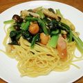 vabochan's cooksnap of when they made 小松菜とソーセージのペペロンチーノパスタ.