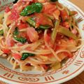 cibirei's cooksnap of when they made ベーコンとキノコと小松菜のトマトパスタ.