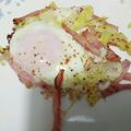 クック6DDPP8☆'s cooksnap of when they made キャベツとベーコンの座布団の目玉焼き.