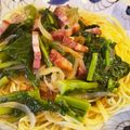 MizuhoBank's cooksnap of when they made 菜の花とベーコンのパスタ.