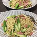 かなぽん☆☆'s cooksnap of when they made アスパラとベーコンとしめじの和風パスタ.