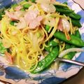 純子50Plus's cooksnap of when they made 絹さやのペペロンチーノパスタ.