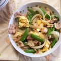 クックQT23CK☆'s cooksnap of when they made スナップエンドウと豚肉のふわふわ玉子炒め.