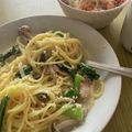 ピノあの's cooksnap of when they made 簡単ランチ❇️小松菜クリームパスタ.