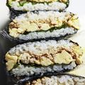 mufuron's cooksnap of when they made ヘルシーそぼろと卵のおにぎらず。お弁当に.