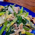 ＊あんずあん＊'s cooksnap of when they made 鰹節風味♪小松菜、豚肉のオイスター卵炒め.