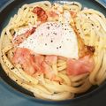 きなこ＊。's cooksnap of when they made ベーコンエッグうどん.