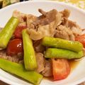 ねみねみ's cooksnap of when they made 豚とアスパラのガーリックトマトぽん酢炒め.