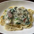 チビタコ's cooksnap of when they made 牛乳でほうれん草のクリームパスタ♪♪.