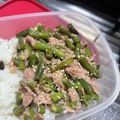 クックC1ZBWP☆'s cooksnap of when they made 電子レンジで簡単★いんげんとツナの丼弁当.
