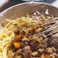 ロミみ's cooksnap of when they made ごぼうとひき肉のピリ辛パスタ.