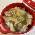 papikun's cooksnap of when they made 鳥もも白菜ピーマンの鶏肉中華丼.
