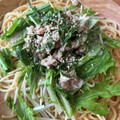 zipnzippy's cooksnap of when they made 五右衛門風 豚しゃぶと水菜の和風パスタ☆.