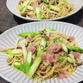 かなぽん☆☆'s cooksnap of when they made アスパラとベーコンとしめじの和風パスタ.
