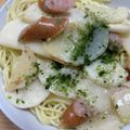 ☆motsu☆'s cooksnap of when they made カブとウィンナーのクリームパスタ.