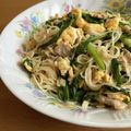 ♡こもれび♡'s cooksnap of when they made 豚こま肉と青ニラのそうめんチャンプルー.