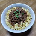 和☆2049's cooksnap of when they made 豆腐が入った卵のカサ増しふわふわ三色丼✨.