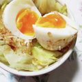 まぶたん's cooksnap of when they made キャベツと半熟卵と鰹ぶしのごま油ニンニク.
