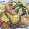 xxkeikoxx's cooksnap of when they made ☆絹さやとウィンナーの卵とじ☆.
