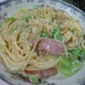 miyuki12's cooksnap of when they made -ウィンナーとキャベ豆乳パスタ-.