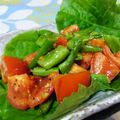 あち公's cooksnap of when they made スナップえんどうとトマトのガーリック炒め.