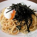 けいちん定食's cooksnap of when they made 大葉にんにく醤油で和風パスタ☆温泉卵のせ.