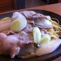 ryokatsuma's cooksnap of when they made ルクエで豚バラ肉とねぎの和風スープパスタ.