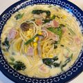 クックUR1SUQ☆'s cooksnap of when they made きのことほうれん草のクリームスープパスタ.
