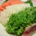 たもたん's cooksnap of when they made まぐろステーキ☆三色おろし.