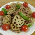 Nekozame's cooksnap of when they made レンコンと豚こまの照り焼き風♪.