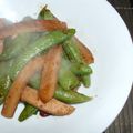 わかめるちょ's cooksnap of when they made スナップエンドウと魚肉ハンバーグの炒め物.