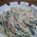 ひかばら's cooksnap of when they made ほうれん草とソーセージのクリームパスタ♪.