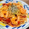 kinniko's cooksnap of when they made 海老とニンニクのトマトソースパスタ.