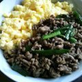 みあ's cooksnap of when they made 豚ひきニラ玉スタミナ丼.