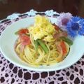 ☆むさし☆'s cooksnap of when they made アスパラとトマトのふわふわ卵パスタ.